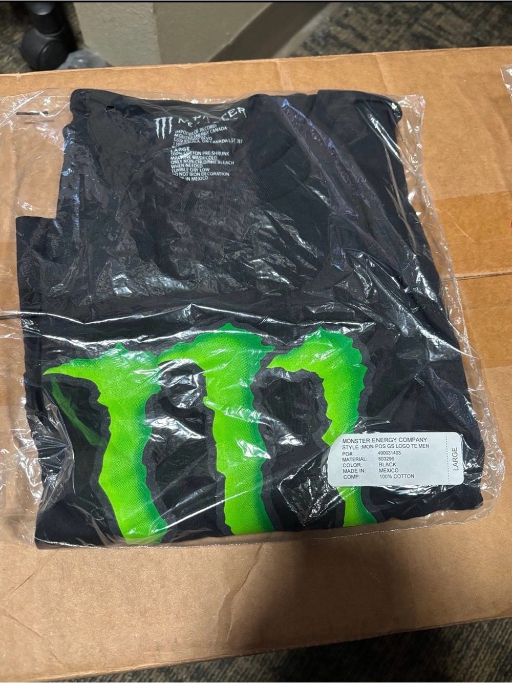 Monster Energy Men's Black Tee with Green Logo